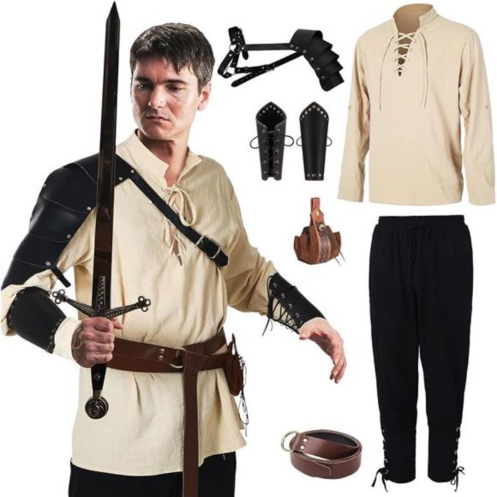 Halloween Men's Renaissance Costume Set Medieval Shirt Pirate Outfit